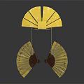 Golden Fan Shaped Pendant With Upper Decorative Part And Two Small Hanging Fans