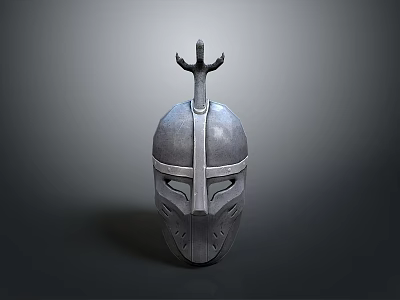 Medieval Metal Helmet Design With Decorative Top And Face Guard 3d model