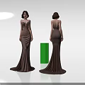 Elegant Woman Wearing Brown Long Slim Fit Dress Front And Back View