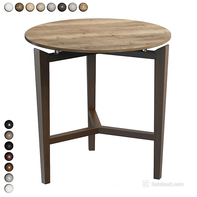 Wooden Round Top Coffee Table With Dark Legs And Minimalist Design Options 3d model 