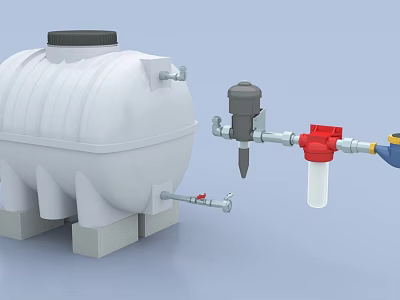 Industrial Equipment With White Storage Tank Gray Base Connected Pipes Valves And Red Components 3d model