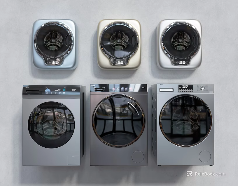 Multiple Front Loading Washing Machines With Different Styles Various Colors And Modern Designs 3d model 