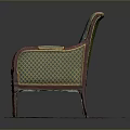 Elegant Green Armchair with Gold Patterns Red Arms and Legs on Green Rug
