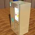 Stainless Steel Double Door Refrigerator With Fruit Display On Wooden Countertop