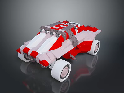 Off Road Terrain With Red White Racing Buggy And Large Wheels 3d model
