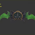 Green Bat Wing Shaped Fantasy Weapon With Golden Decoration And Dark Accents