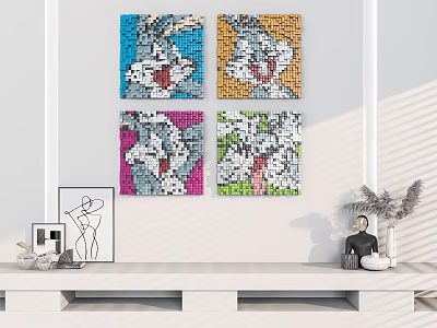 Colorful Cartoon Character Mosaic Wall Art With Square Tiles For Living Room Decor 3d model