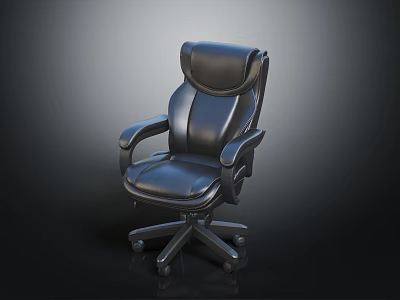 Modern Black Leather Office Chair With Armrests Swivel Base And Wheels 3d model