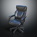 Modern Black Leather Office Chair With Armrests Swivel Base And Wheels