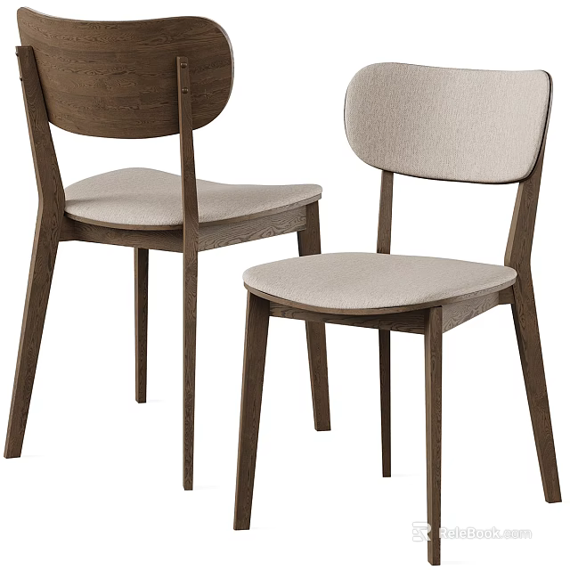 Modern Minimalist Dining Chairs With Dark Wood Frame And Light Upholstered Seats 3d model 