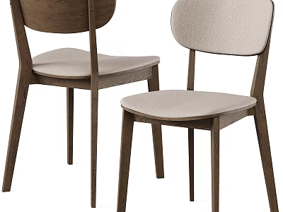 Modern Minimalist Dining Chairs With Dark Wood Frame And Light Upholstered Seats 3d model