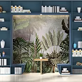 Library Art Interior With Blue Bookshelves And Comfortable Seating 3d model