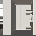 Modern Minimalist Walk in Closet Interior With Beige Cabinets Drawers Hanging Rods And Soft Lighting