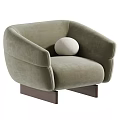 Modern Beige Upholstered Accent Chair With Wide Armrests Round White Cushion And Dark Wooden Base