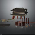 Traditional Palace Style Architecture With Multi tiered Roof Black Tiles Red Columns And Components