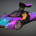 Iridescent Purple Supercar With Scissor Doors Open Orange Interior And Carbon Fiber Accents