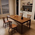 Solid Wood Dining Table Combination With Four Windsor Chairs For Warm Cozy Home Dining Space