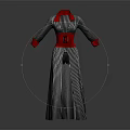 Long Striped Coat With Red Collar Cuffs And Belt In Black And Red