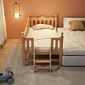Wooden Toddler Bed With Attached Twin Bed Ladder Pillows And Sunny Window View