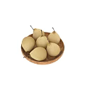 Ceramic Serving Dish With Fresh Yellow Pears Displayed On White Background