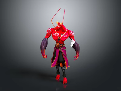 Detailed Red And Purple 3D Character With Decorative Costume And Headpiece 3d model