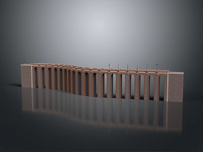 Detailed Stone Arch Bridge Model With Support Columns And Surface Reflection 3d model