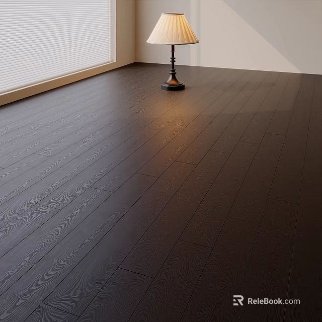 Dark Wooden Flooring With Wood Grain Texture In Interior With Natural Light And Floor Lamp 3d model 