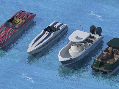 Variety Of Luxury Yachts With Unique Designs On Blue Water 3d model
