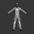 Detailed Humanoid Creature In White Jumpsuit Standing With Red Head And Open Arms