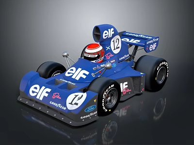 Blue Vintage Formula Race Car With ELF Ford Goodyear Logos Rear Wing Number 12 3d model