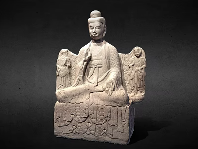 Ancient Buddha Stone Carving Sculpture With Seated Posture And Attendant Figures 3d model