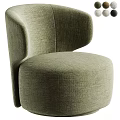 Modern Olive Green Upholstered Accent Chair With Curved Armrests And Round Seat