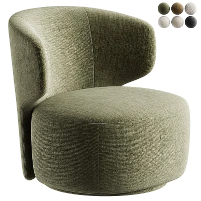 Modern Olive Green Upholstered Accent Chair With Curved Armrests And Round Seat 3d model