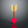 3D Rendered Golden Arrow With Brown Shaft And Red Heart On Gray Background