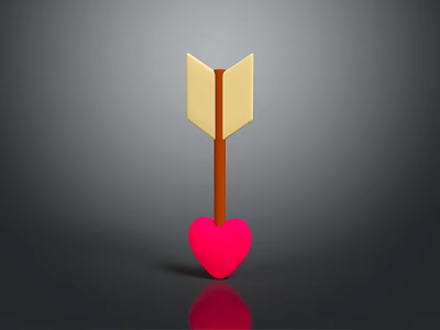 3D Rendered Golden Arrow With Brown Shaft And Red Heart On Gray Background 3d model