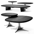 Modern Coffee Table Set With Oval And Round Wooden Tops And Metal Bases