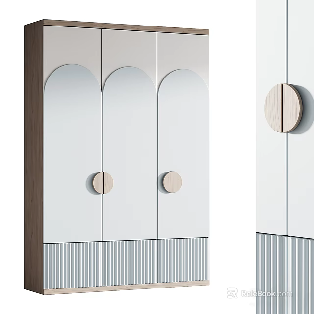 Modern Storage Cabinet With Arched Doors Circular Knobs And Striped Base 3d model 