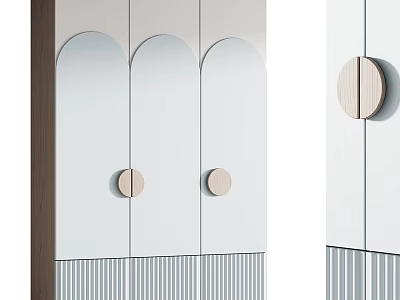 Modern Storage Cabinet With Arched Doors Circular Knobs And Striped Base 3d model