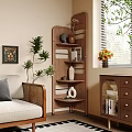 Modern Wooden Storage Shelf Unit With Multi Tiered Shelves And Decorative Vases In Living Room