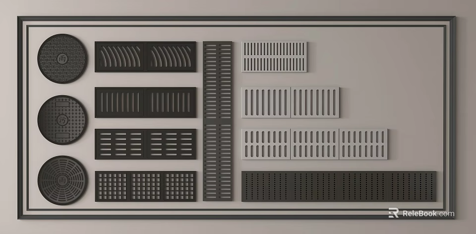 Essential Road Infrastructure Components Featuring Various Drainage Grates And Ventilation Panels 3d model 