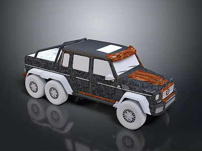 Six-Wheel Military Truck With Black And Brown Textured Body White Roof And Reflective Surface 3d model