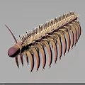 Detailed 3D Render Of Exotic Reptile With Pink Head And Orange Spiky Segmented Body