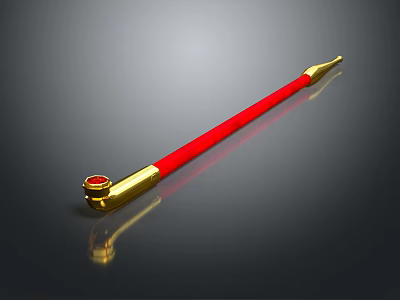 Shiny Golden And Red Ornament Decoration Set With Long Rod And Decorative Head 3d model