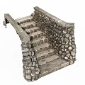 Outdoor Stone Staircase With Gray Steps Flanked By Rough Stone Walls 3d model