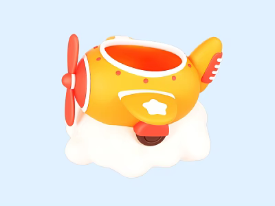 Yellow Airplane Shaped Container With Red Propeller White Star And Cloud Base 3d model