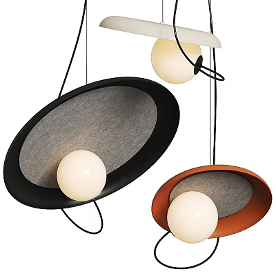 Modern Oval Pendant Lights With Black Orange Frames And White Spherical Shades 3d model