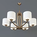 Modern Style Chandelier With Multiple White Shades And Golden Brass Frame