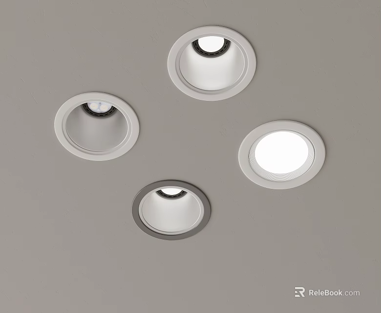 Modern Recessed Ceiling Lights Design On Gray Ceiling With Trimmed Round Shape 3d model 