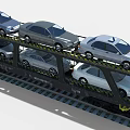 Cars Loaded On Double Deck Railway Transport Carrier Moving On Tracks
