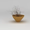 Tech Exhibition Hall Display Featuring Brown Woven Bowl With Black Slender Branches